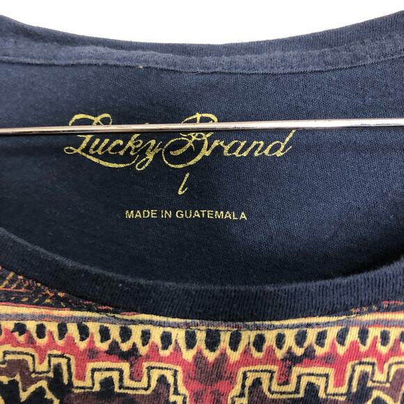 Lucky Brand Mandala Graphic Print Cotton Tee Navy Blue Short Sleeve Large - Picture 4 of 7